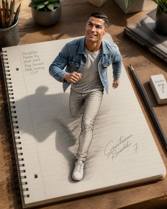 3D Notebook Illusion Sketch — AI image prompt sample