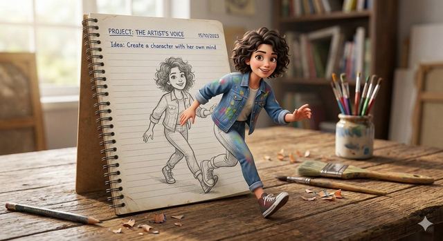 3D Pop-Out Illusion Artwork of a Boy from a Notebook — AI image prompt sample