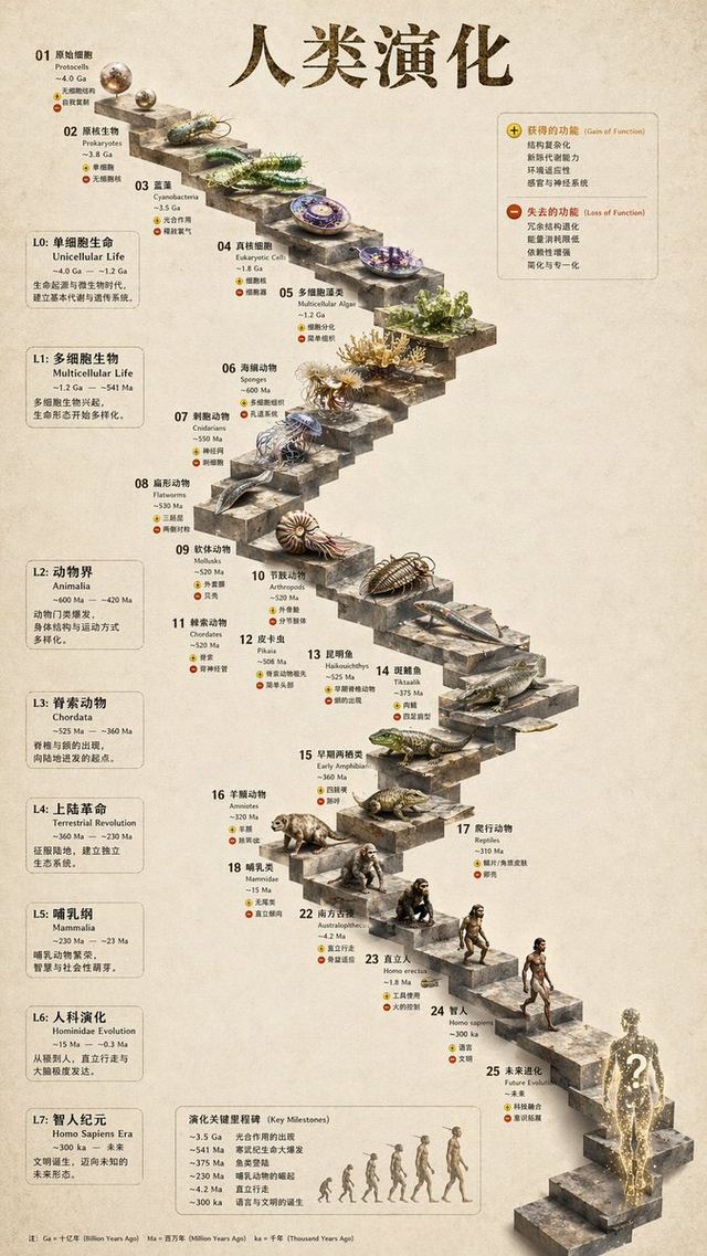 3D Stone Staircase Evolution Infographic — AI image prompt sample