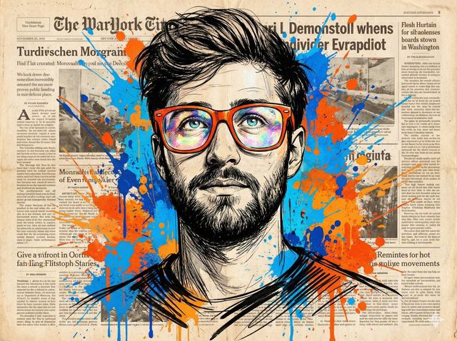 Abstract Expressionist Portrait with Orange Glasses — AI image prompt sample