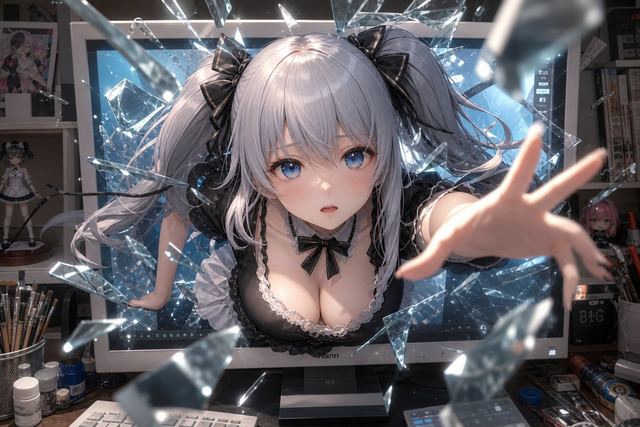 Anime Girl Breaking Out of Monitor — AI image prompt sample