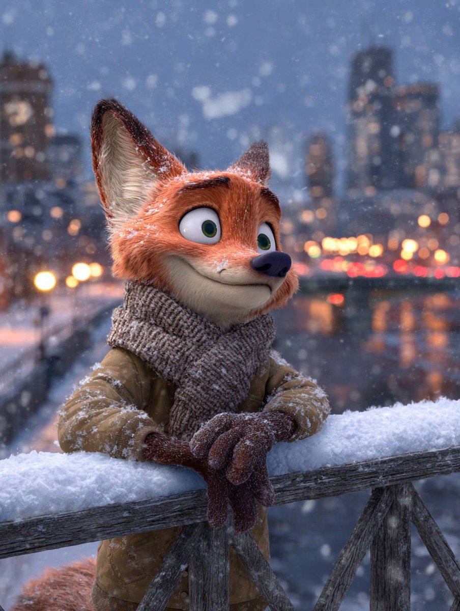 Anthropomorphic Fox Character in Winter Scene — AI image prompt sample