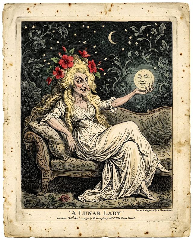 Blonde Woman with Hibiscus and Moon — AI image prompt sample