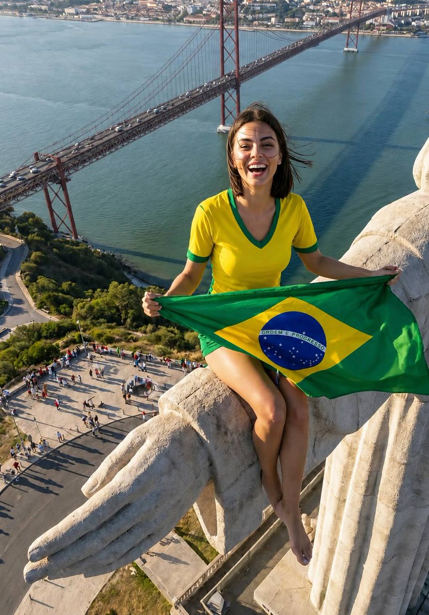 Seated on the Statue's Hand, Rio — AI image prompt sample