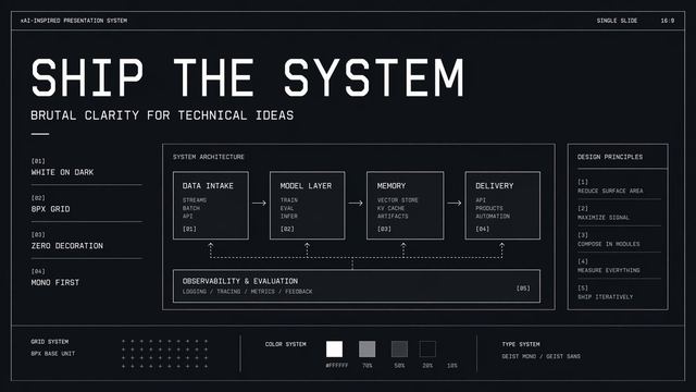Brutalist Technical System Slide — AI image prompt sample