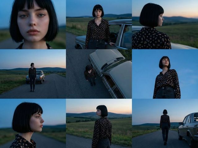 Cinematic 3x3 Grid Photo Series — AI image prompt sample