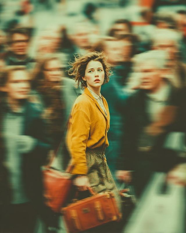 Cinematic Emotional Portrait with Motion Blur — AI image prompt sample