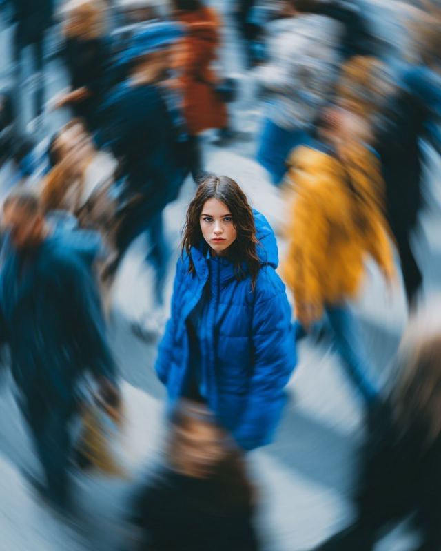 Cinematic Street Portrait of Woman in Puffer Jacket (3 Variations) — AI image prompt sample
