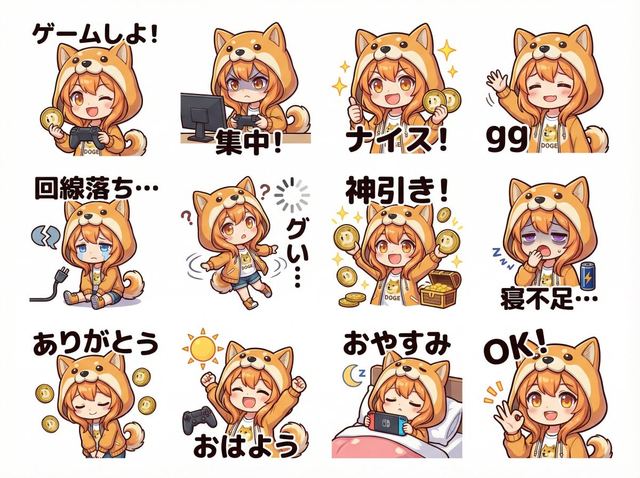 Cute Shima-enaga LINE sticker set — AI image prompt sample