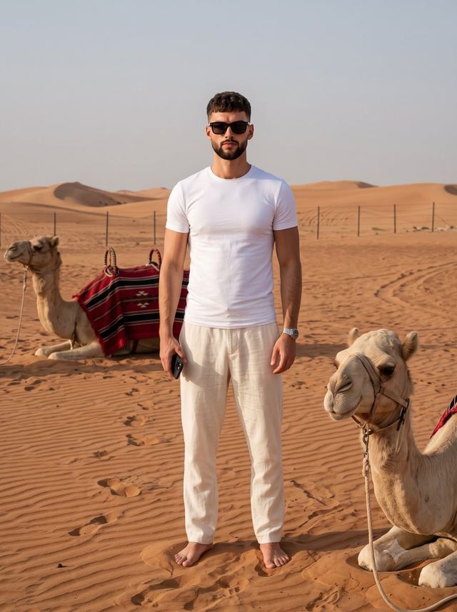 Desert Travel Lifestyle Portrait — AI image prompt sample