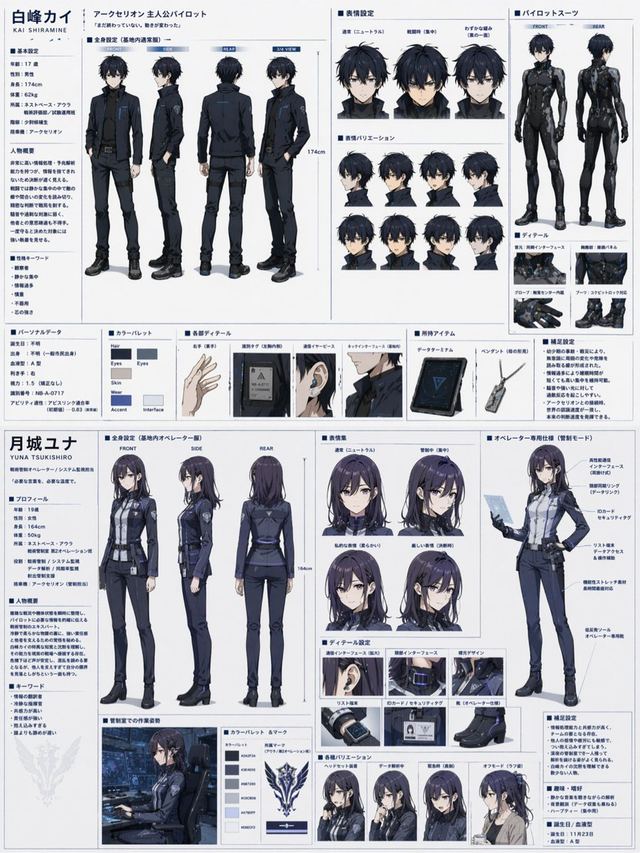 Dual Sci-Fi Character Reference Sheet — AI image prompt sample