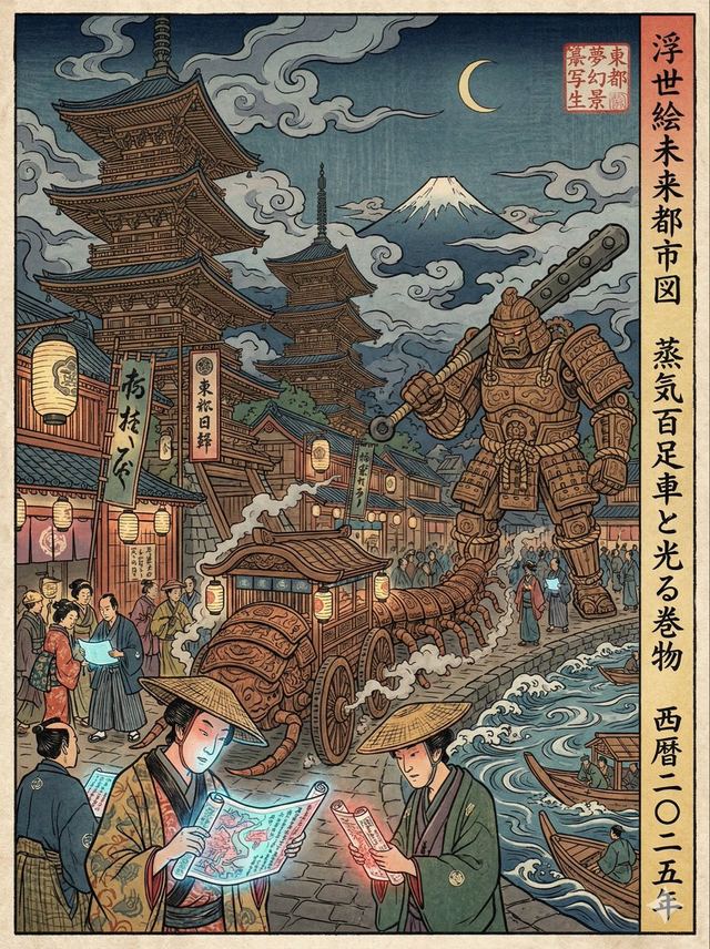 Edo-period Ukiyo-e reinterpretation of a modern scene — AI image prompt sample