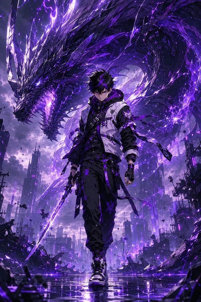 Epic Anime Worldview with Guardian Beast — AI image prompt sample