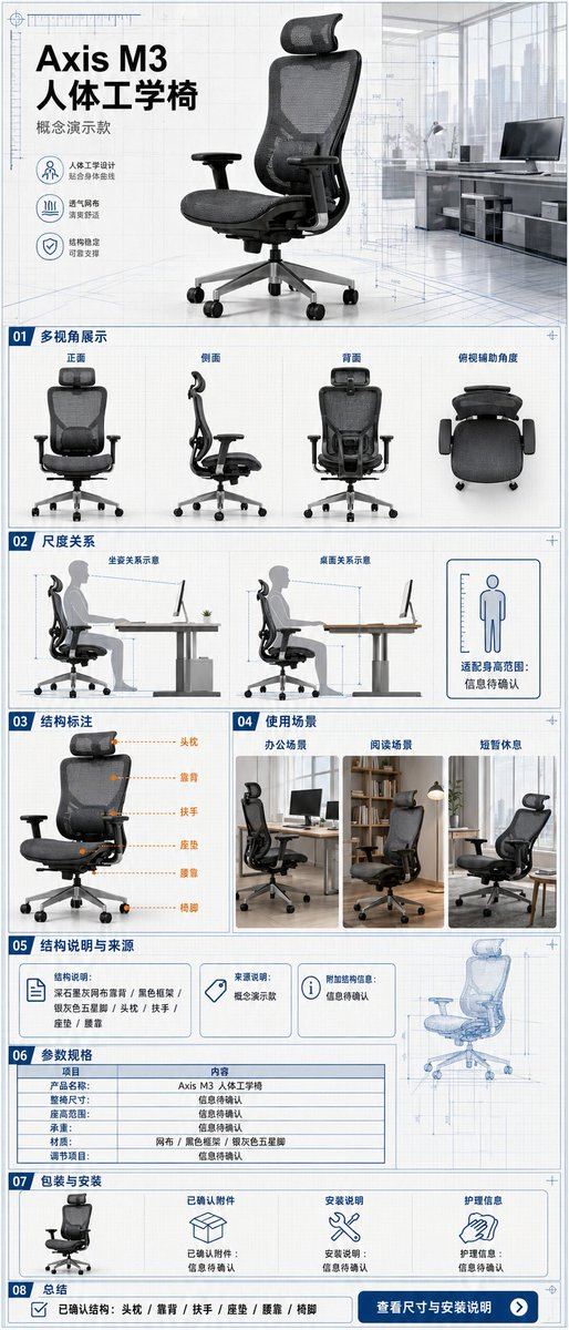 Ergonomic Office Chair E-commerce Mobile Detail Page — AI image prompt sample