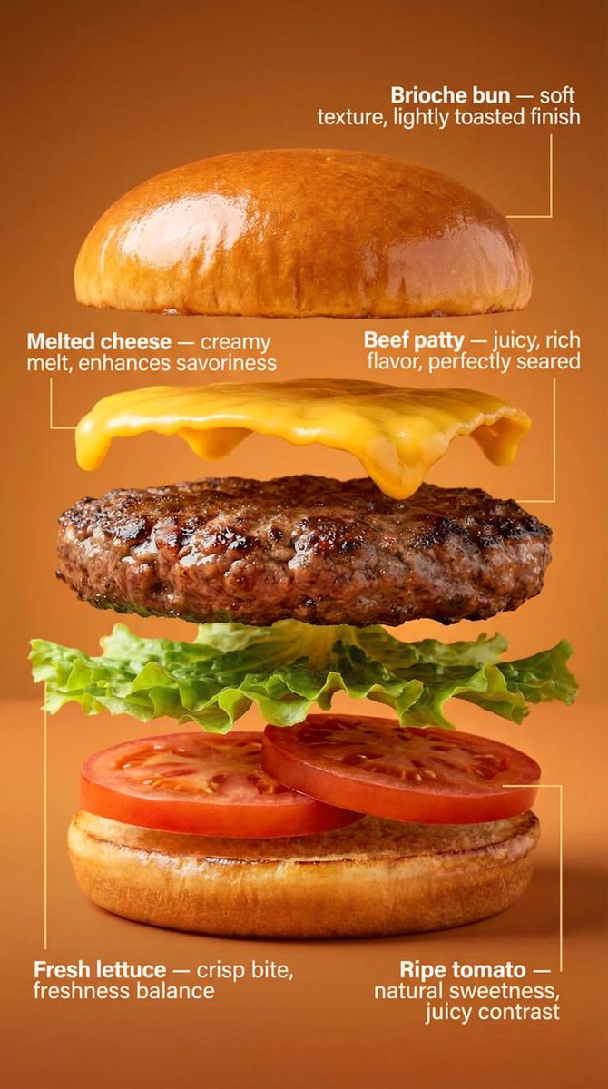 Exploded-View Burger Composition with Annotations — AI image prompt sample