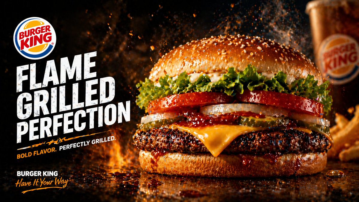 Flame-Grilled Burger Ad Poster — AI image prompt sample