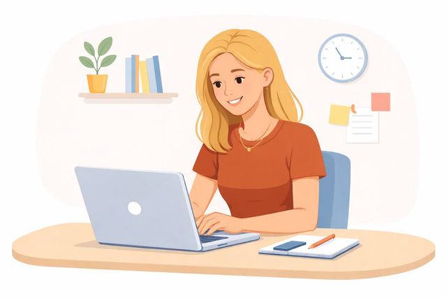 Flat vector illustration of a woman working — AI image prompt sample