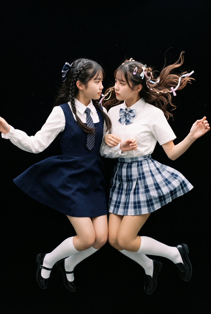 Floating Schoolgirl in Dark — AI image prompt sample
