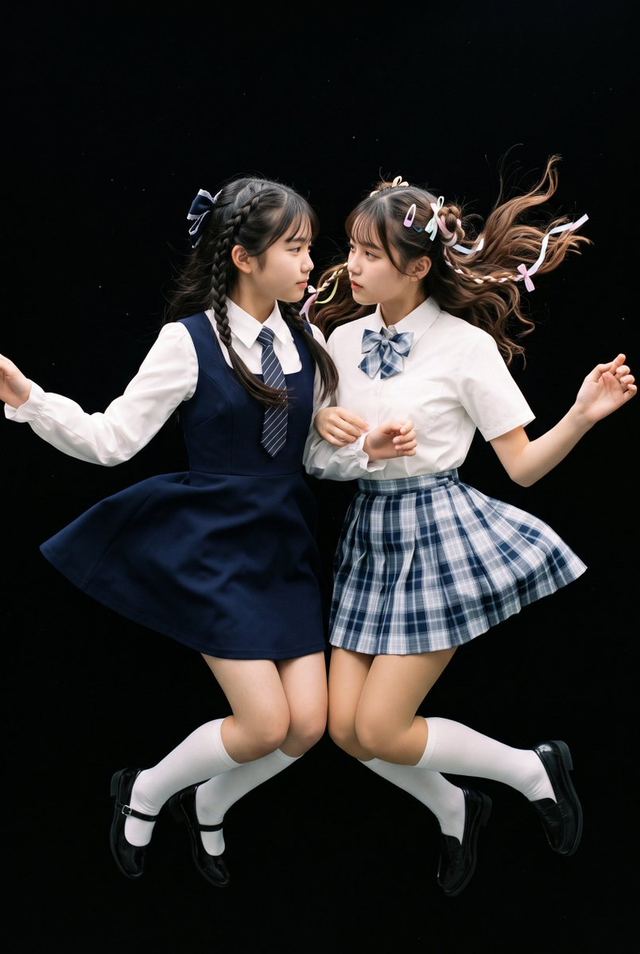 Floating Schoolgirl in Dark — AI image prompt sample