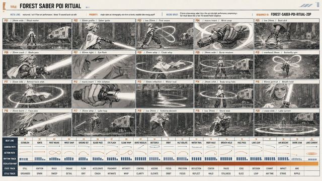 Forest Saber Ritual Storyboard Sheet — AI image prompt sample