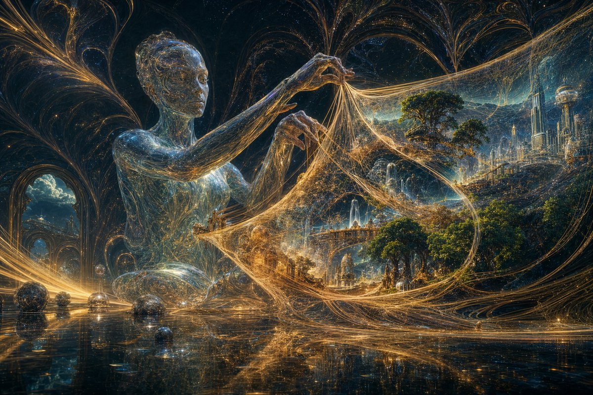 Glass Reality Weaver in Cosmic Hall — AI image prompt sample