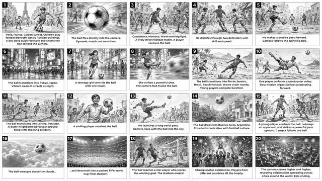 Global Football Commercial Storyboard — AI image prompt sample