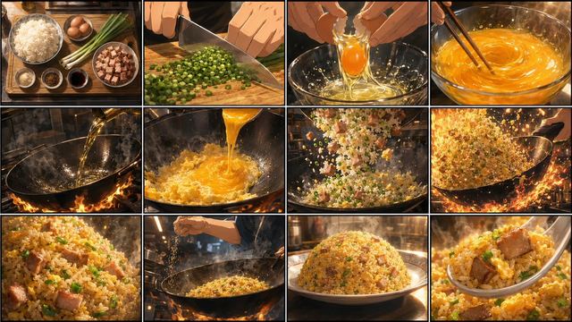 Golden Fried Rice Storyboard Sheet — AI image prompt sample