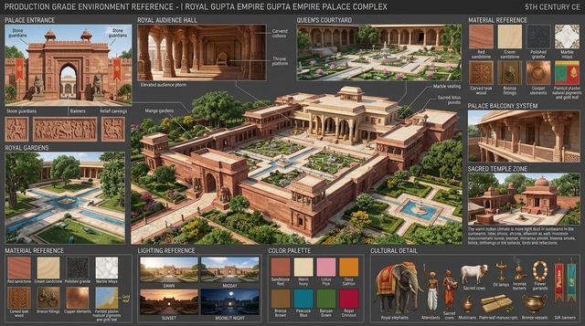 Gupta Palace Environment Reference Sheet — AI image prompt sample