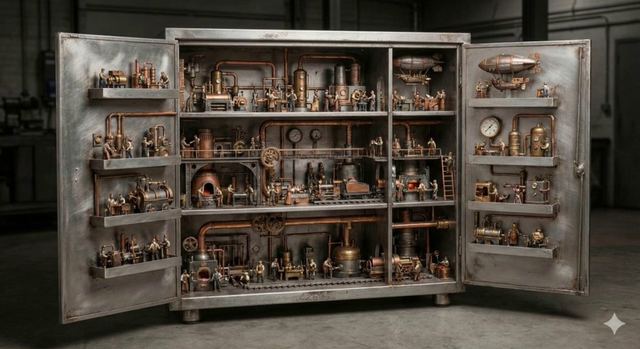 Hyper-Realistic Miniature Steampunk Habitat Diorama — AI image prompt sample