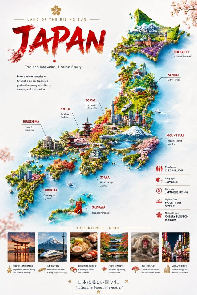 Japan Illustrated Travel Poster — AI image prompt sample