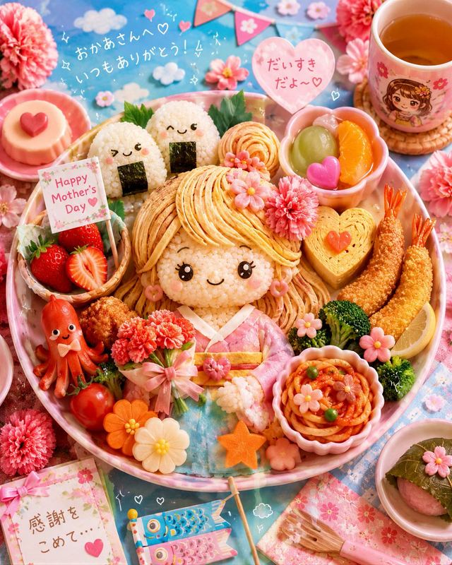Kawaii Mother's Day Bento Food Art — AI image prompt sample