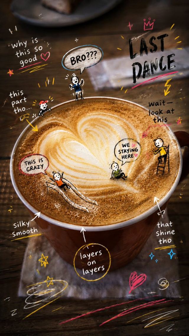 Latte Photo With Emotional Doodles — AI image prompt sample