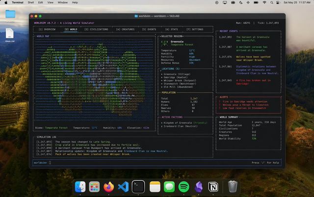 Mac Terminal World Sim UI — AI image prompt sample