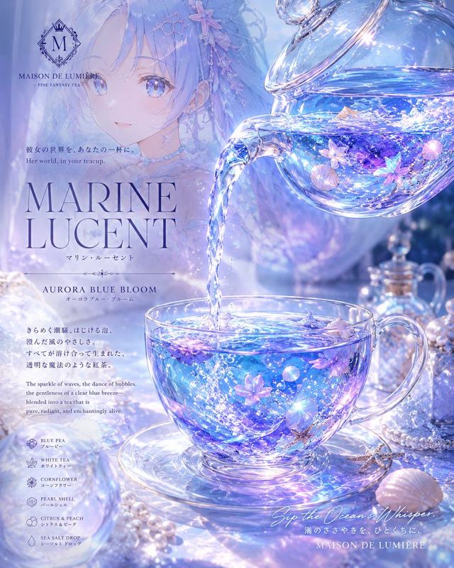Marine Lucent Fantasy Tea Poster — AI image prompt sample