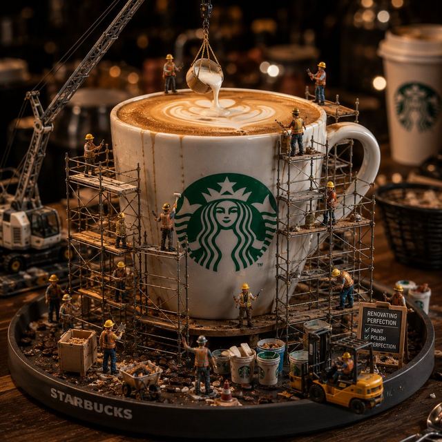 Miniature Starbucks Renovation Scene — AI image prompt sample