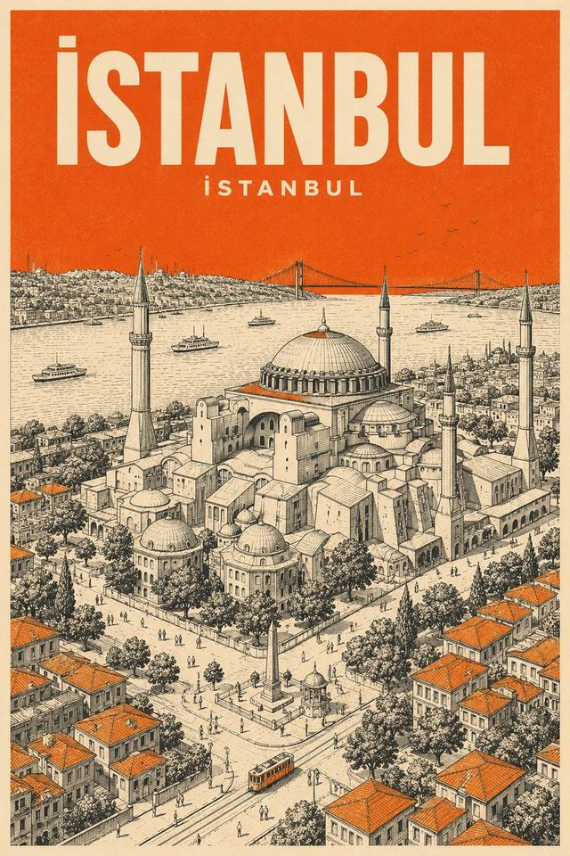 Minimalist Mid-Century Travel Poster — AI image prompt sample