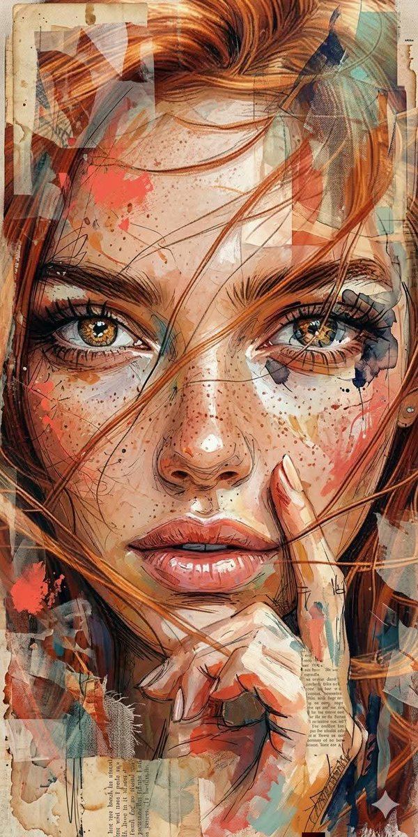 Mixed Media Abstract Portrait Illustration — AI image prompt sample