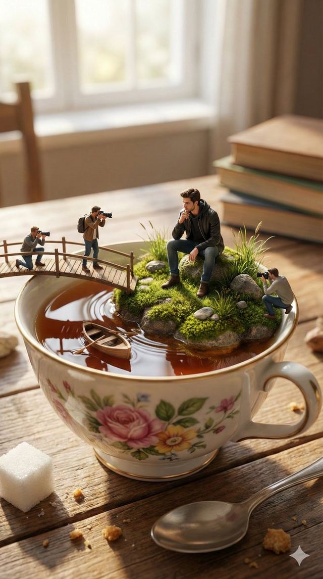 Natural Language Prompt for Miniature World Inside a Teacup — AI image prompt sample