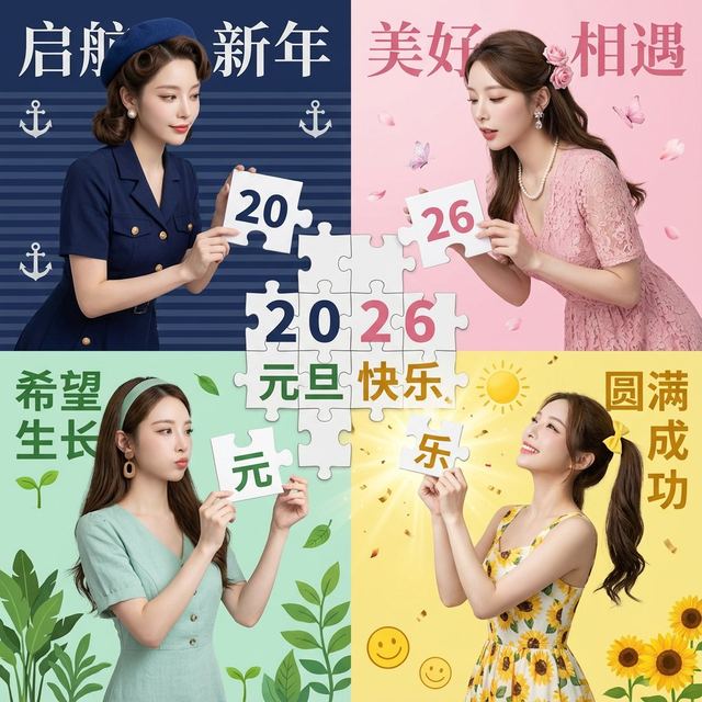 New Year's Day Special: Four-Panel Puzzle for 2026 Blessing — AI image prompt sample