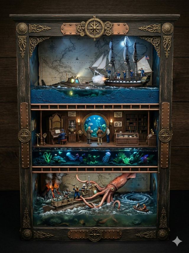 Ornate Box Diorama Prompt for Twenty Thousand Leagues Under the Sea — AI image prompt sample