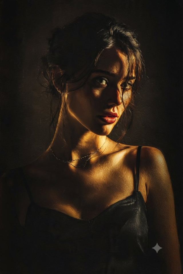 Painterly Gold Light Portrait — AI image prompt sample