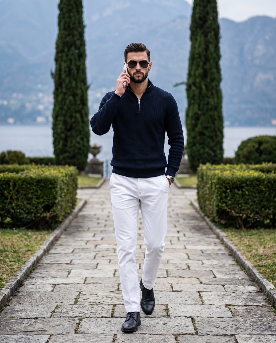 Stylish Man Garden Path — AI image prompt sample