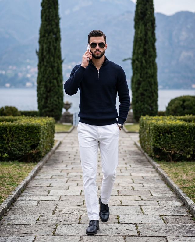 Stylish Man Garden Path — AI image prompt sample