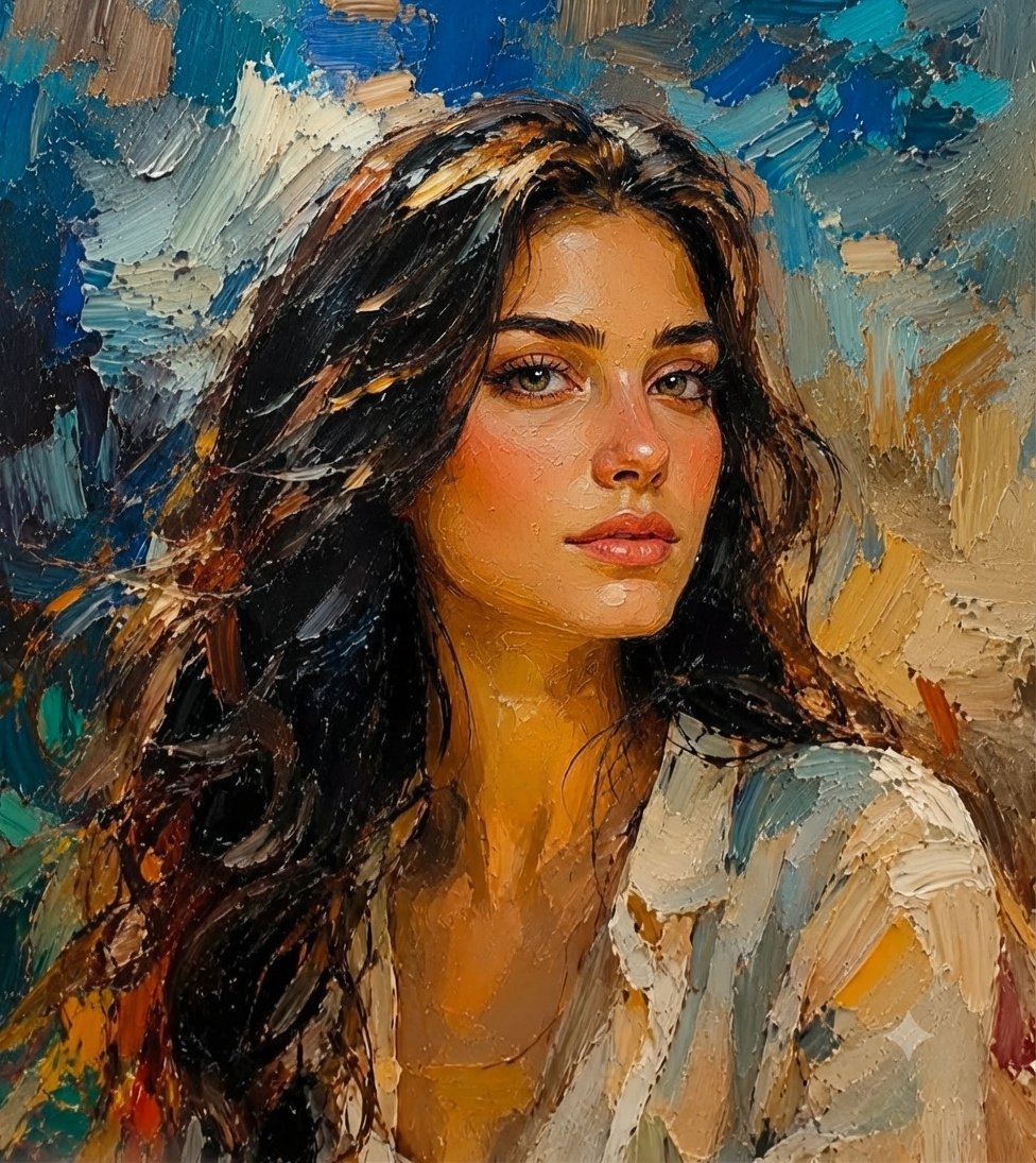 Textured Impasto Oil Portrait — AI image prompt sample