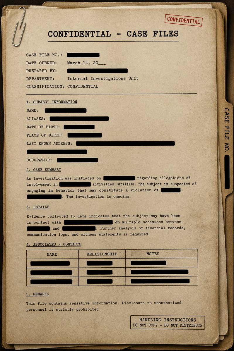 Vintage Confidential Case File — AI image prompt sample