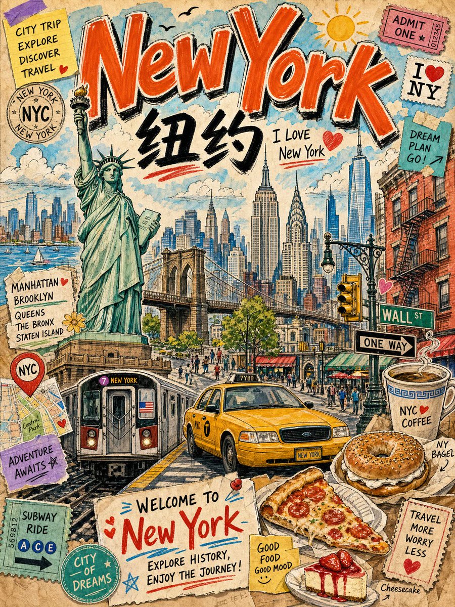 Vintage New York Travel Collage — AI image prompt sample