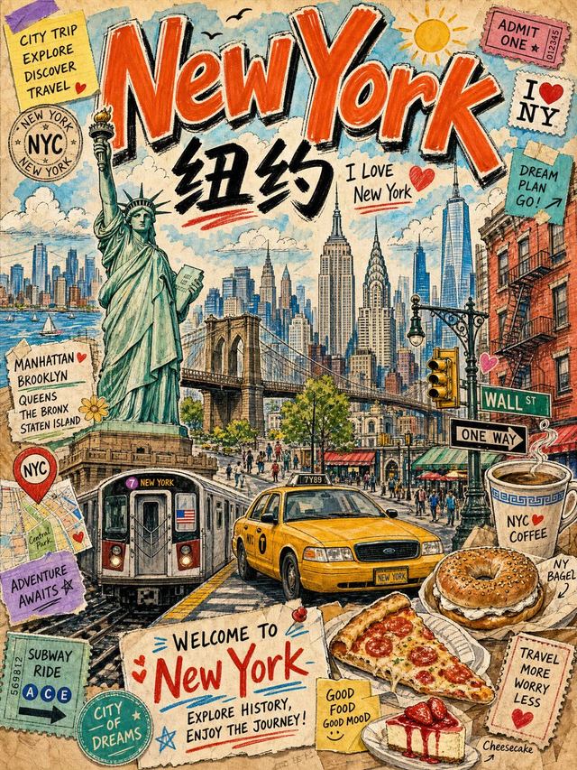 Vintage New York Travel Collage — AI image prompt sample