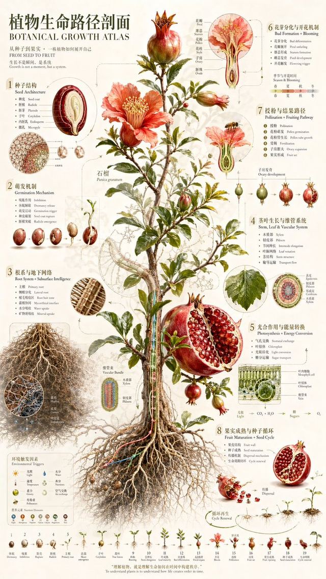 Vintage Pomegranate Growth Atlas — AI image prompt sample