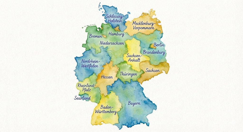Watercolor map of Germany with labeled states — AI image prompt sample