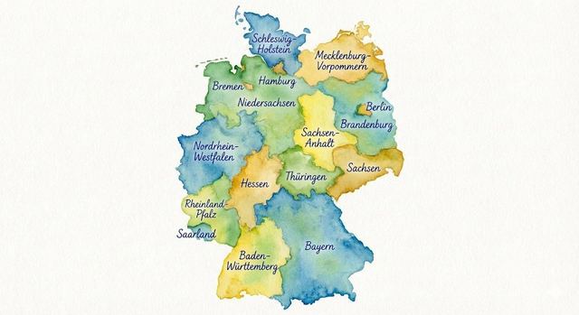 Watercolor map of Germany with labeled states — AI image prompt sample